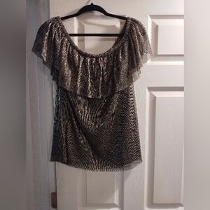 NWOT Boston Proper Chic Metallic Ruffle Blouse
